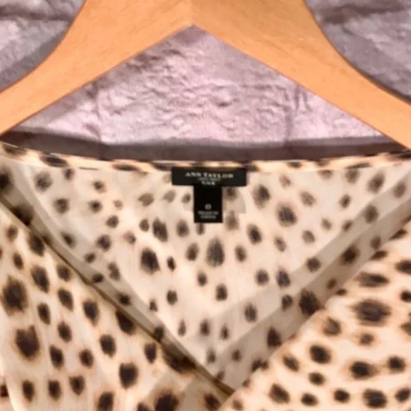 Ann Taylor silk leopard spot drape neck blouse 5 for $25 - Picture 3 of 5